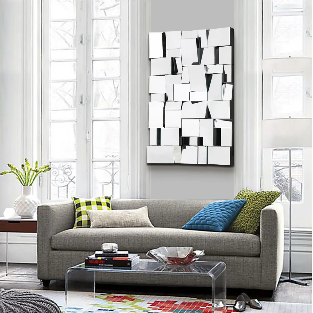39" Brown Glass Wall Mirror Geometric Decorative Mirror Vertical & Horizontal Mounting — image 14
