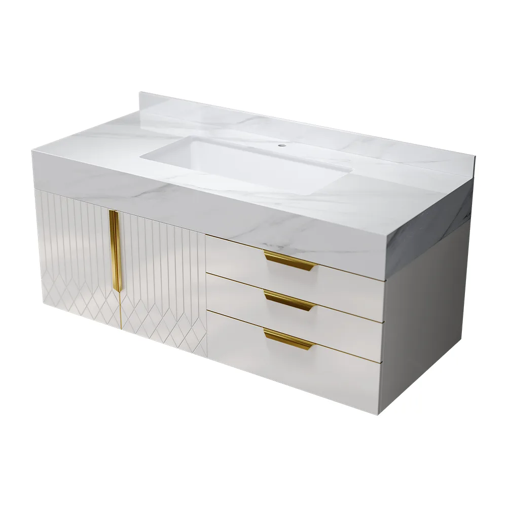 59" Wall Mounted Bathroom Vanity Faux Marble Top with Double Sink — image 18