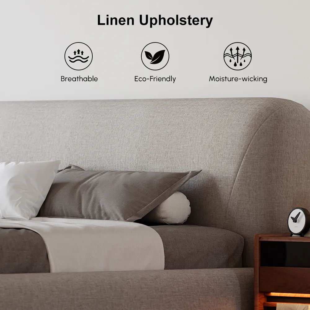 Modern White Boucle Platform Bed Queen Size Bed Frame with Upholstered Headboard — image 10