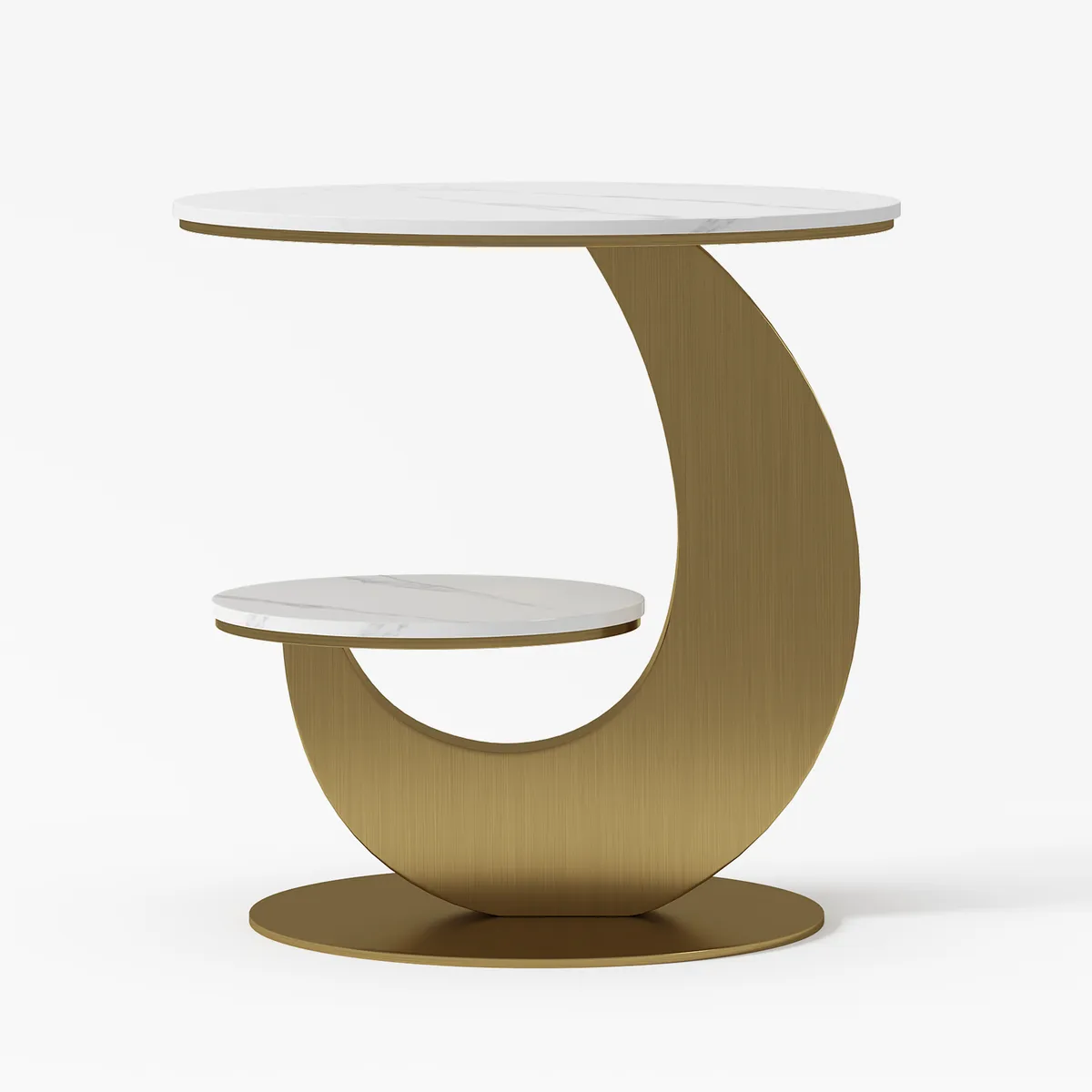 Round Faux Marble 2 Tier End Table Modern White & Gold Side Table — image 20