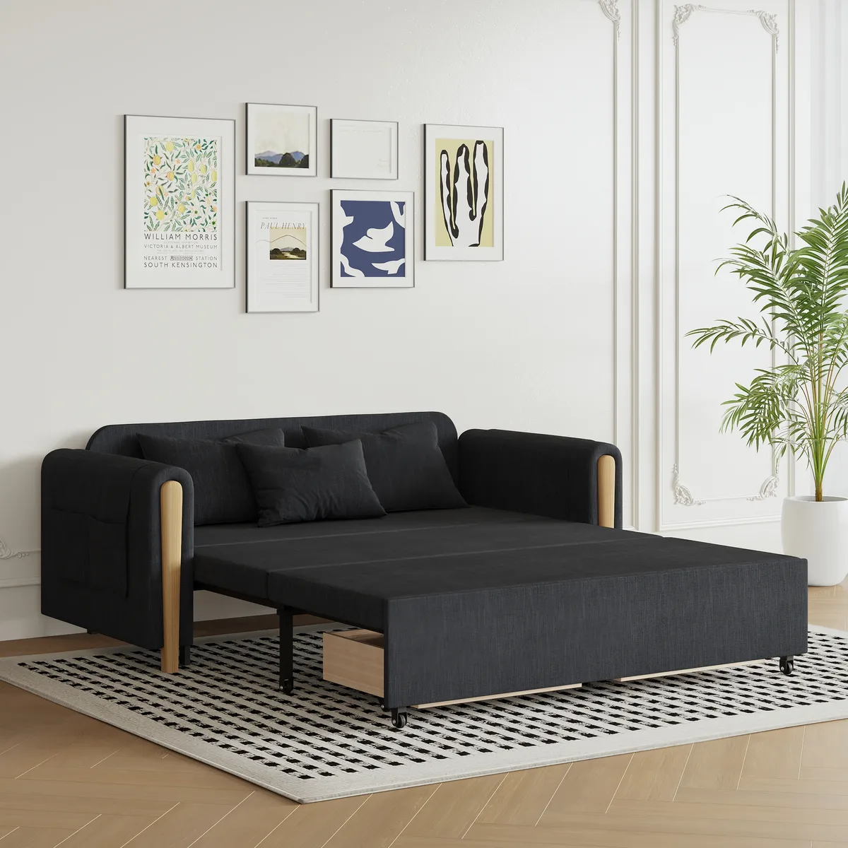 Black Upholstered King Size Daybed with Trundle — image 2