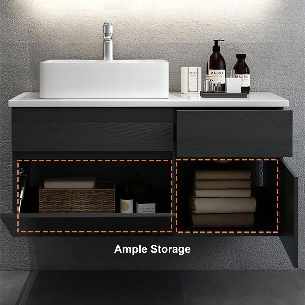 31.5" Walnut Floating Bathroom Vanity Left Offset Ceramic Vessel Sink — image 7
