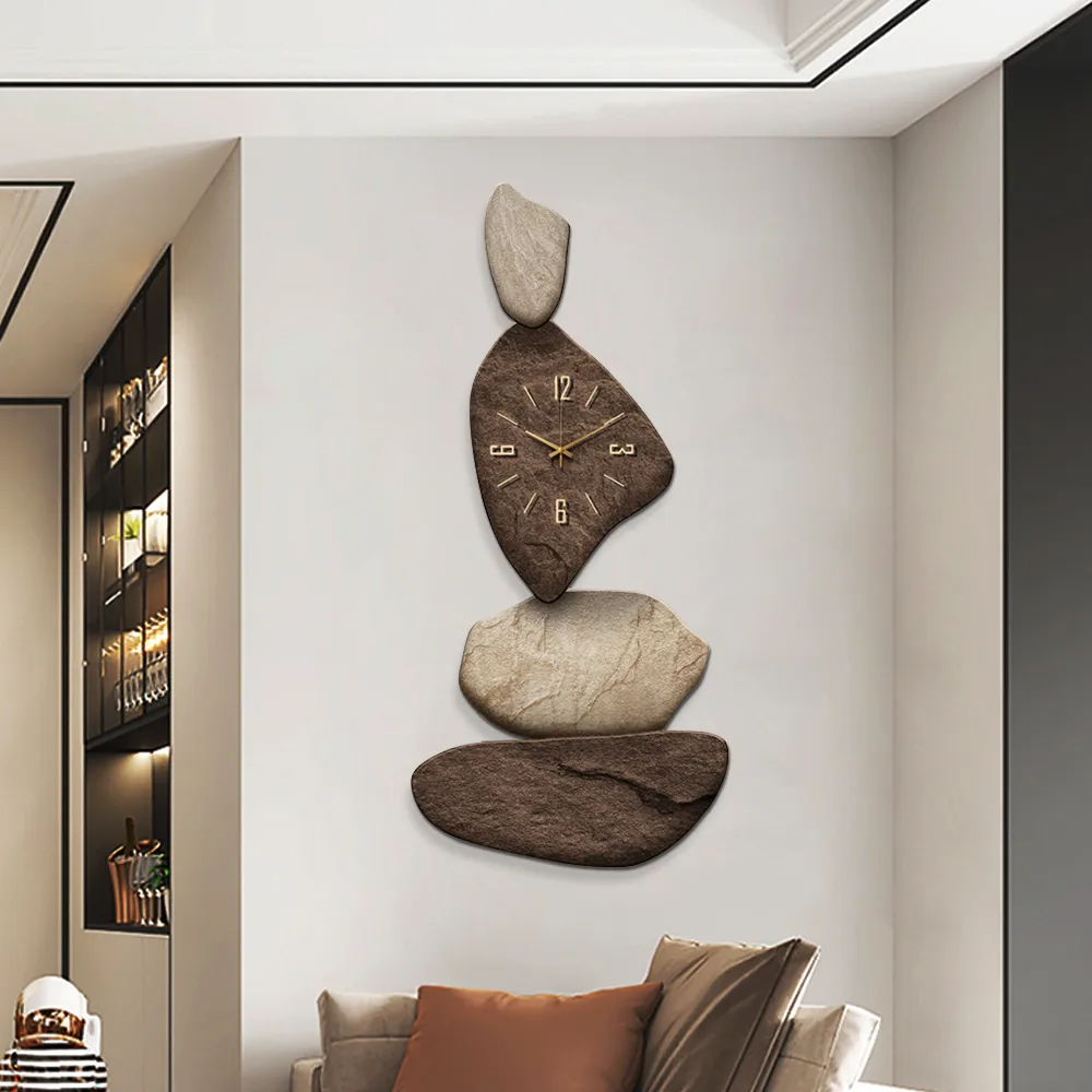 32" Large Stone Shape Japandi Wall Clock Unique Irregular Home Decor Art Living Room — image 4
