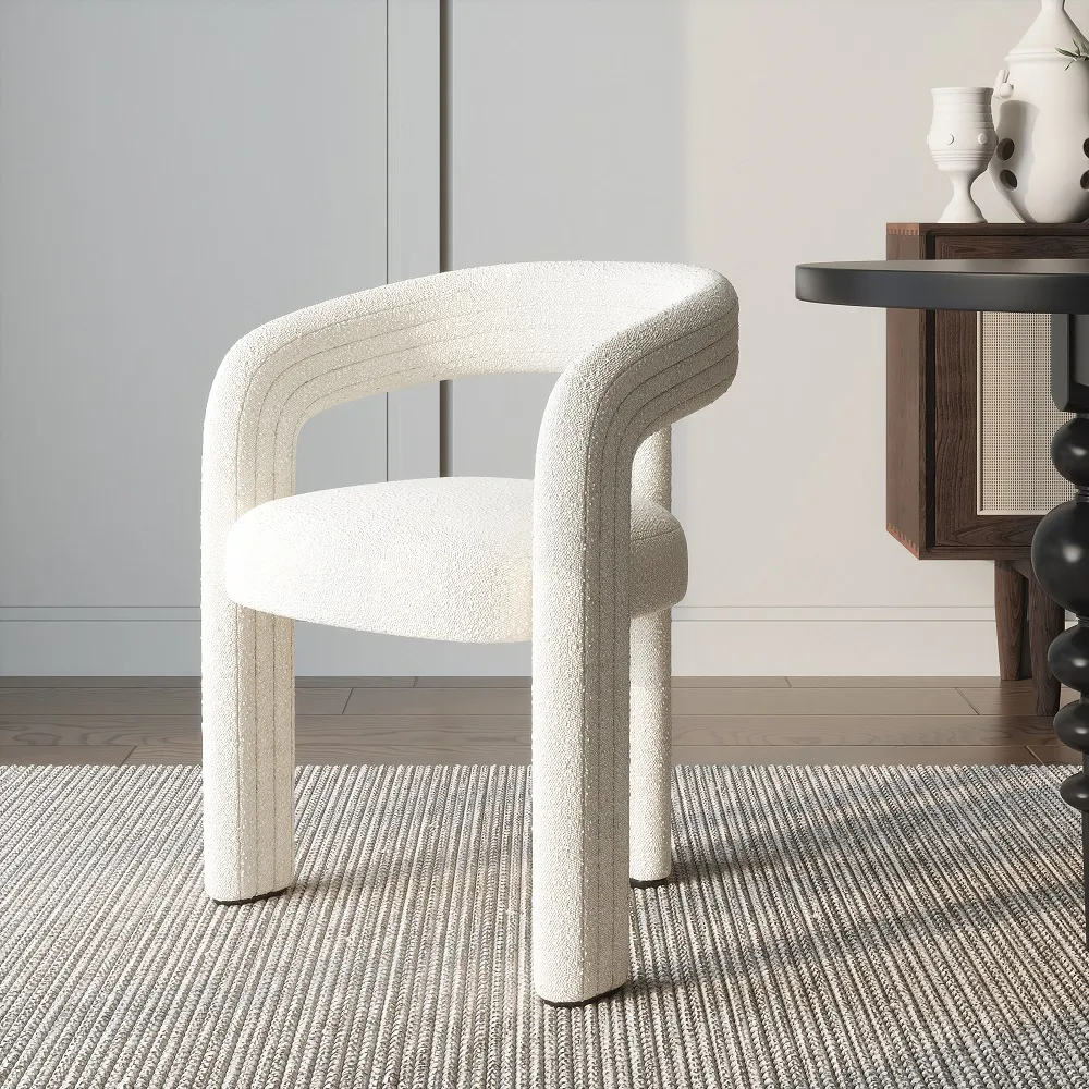 Set of 4 Sherpa Dining Chair Back C-Shaped Modern Gray Dining Room Chair with Lamb Wool Upholstered — image 3