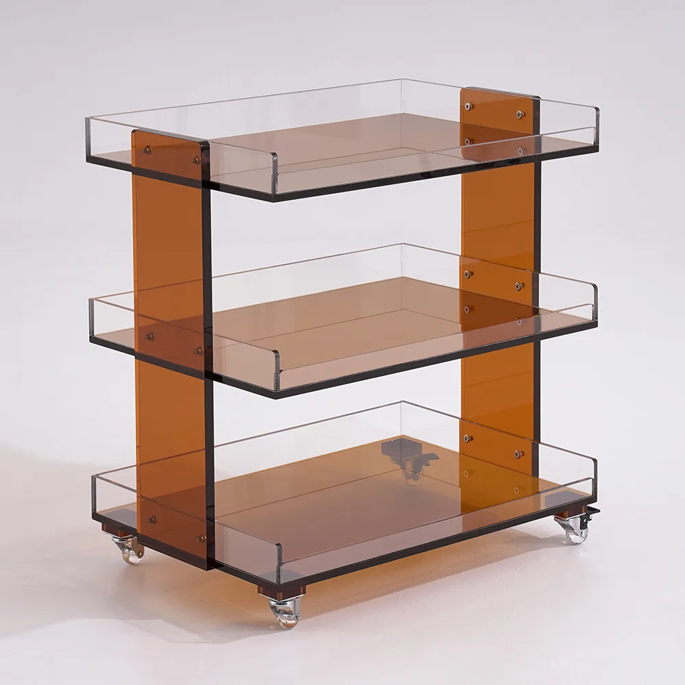 Amber Acrylic Rolling Serving Bar Cart 3-Tier on Wheels — image 9