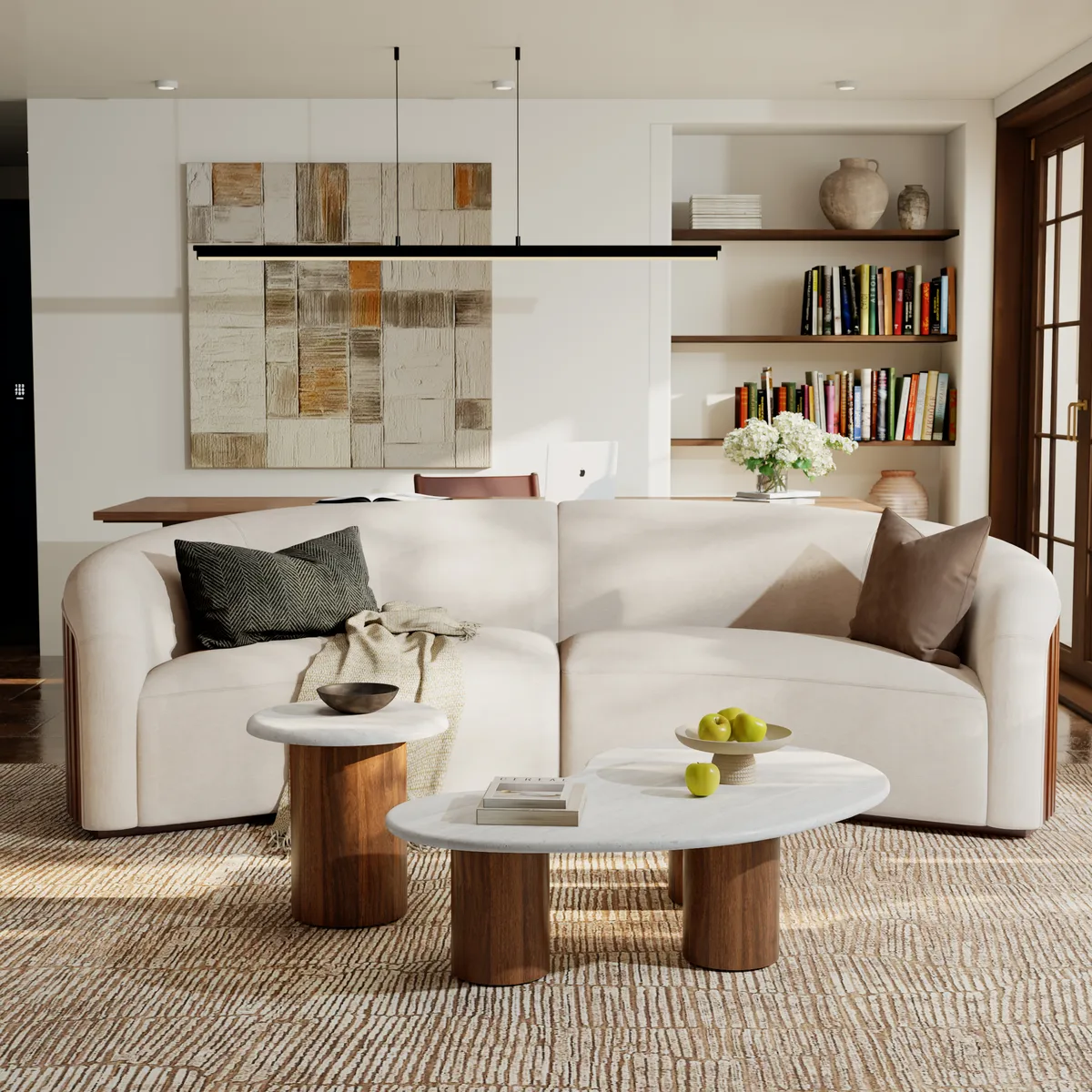 18"-47" Round Concrete Veneer Walnut Coffee Table Set — image 4