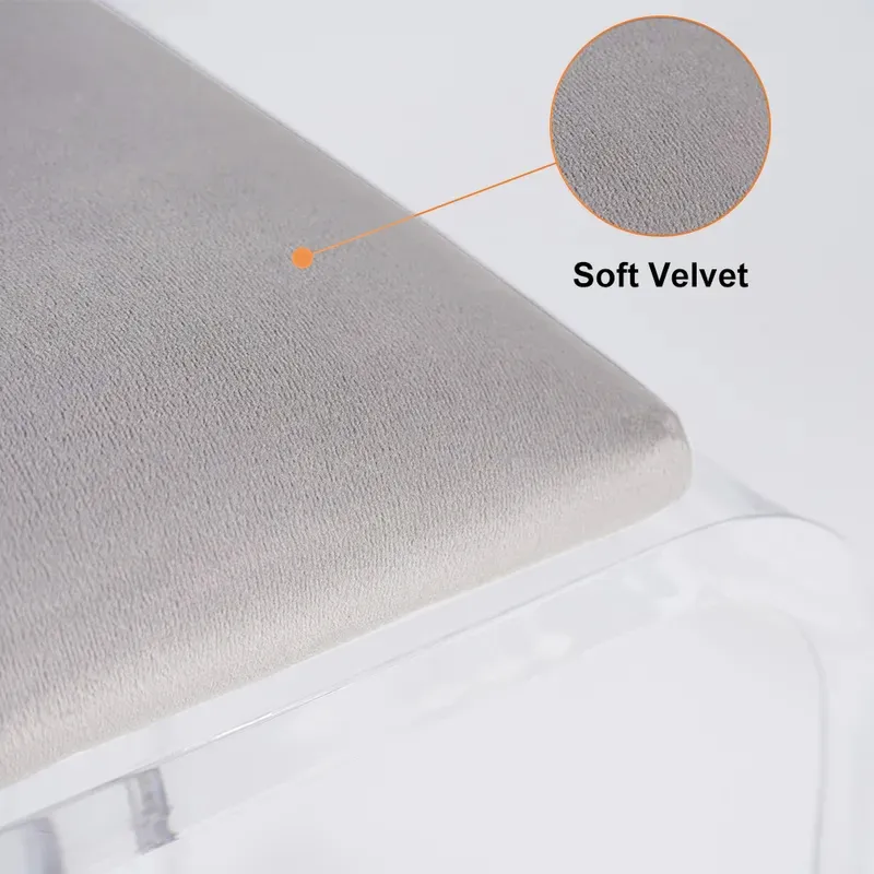 Velvet Upholstered and Acrylic Frame Makeup Vanity Stool Gray and Clear Ottoman — image 6