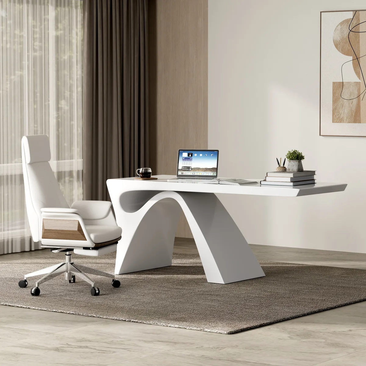 Modern 55" Rectangular Black Writing Desk with Arched Base — image 28