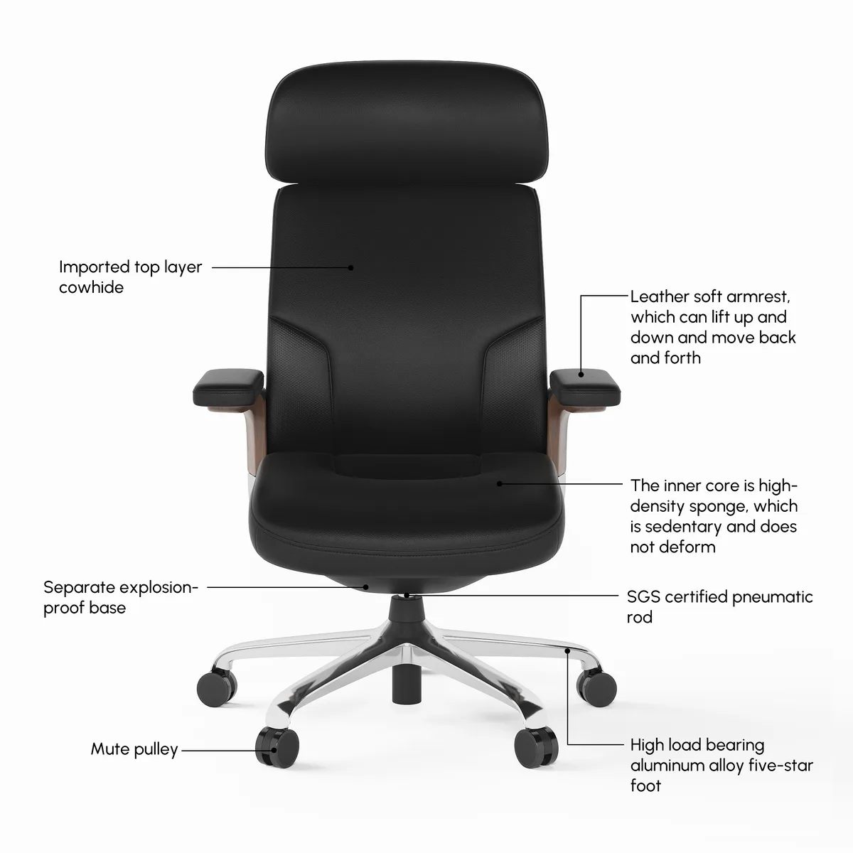 Black Genuine Leather Swivel Office Chair with Ergonomic Synchro-Tilt Recline System — image 9