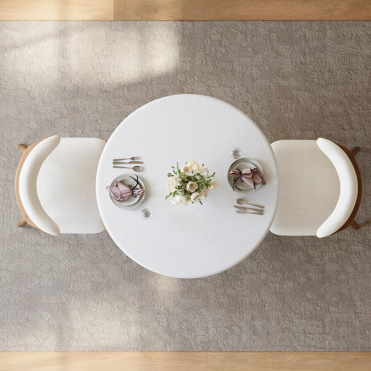 Modern 32" Round Fiberglass Dining Table with Sculptural Pedestal Base, Seats 2 — image 5