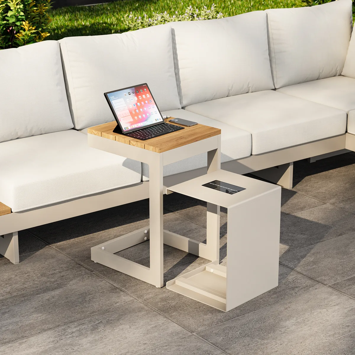 Tevara Outdoor Teak & Aluminum Solar Side Table (17") — image 14