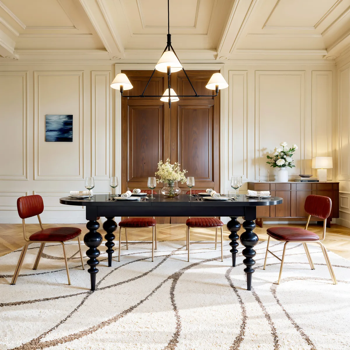 67"-79" Mid-Century Dining Table Oval Extendable Walnut Table for 4-8 Person with Turned Legs — image 3