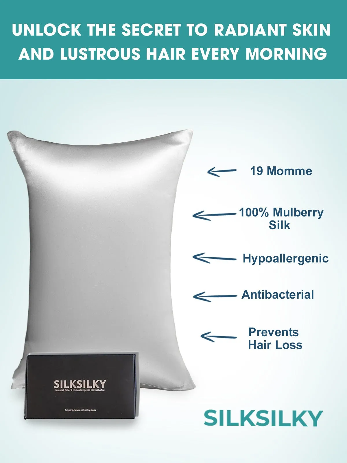 19Momme 100% Mulberry Silk Pillowcase - Hidden Zipper — image 3