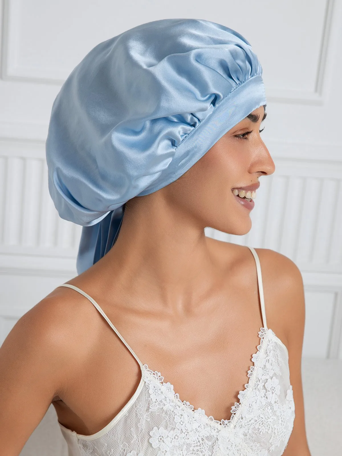 100% Mulberry Silk Elegant Bonnet with Long Ribbons — image 5