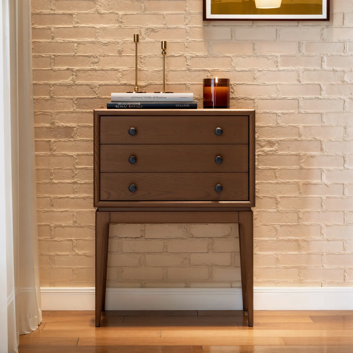 Mid-Century 3-Drawer Chest – Solid Ash Wood in Walnut Finish — image 4
