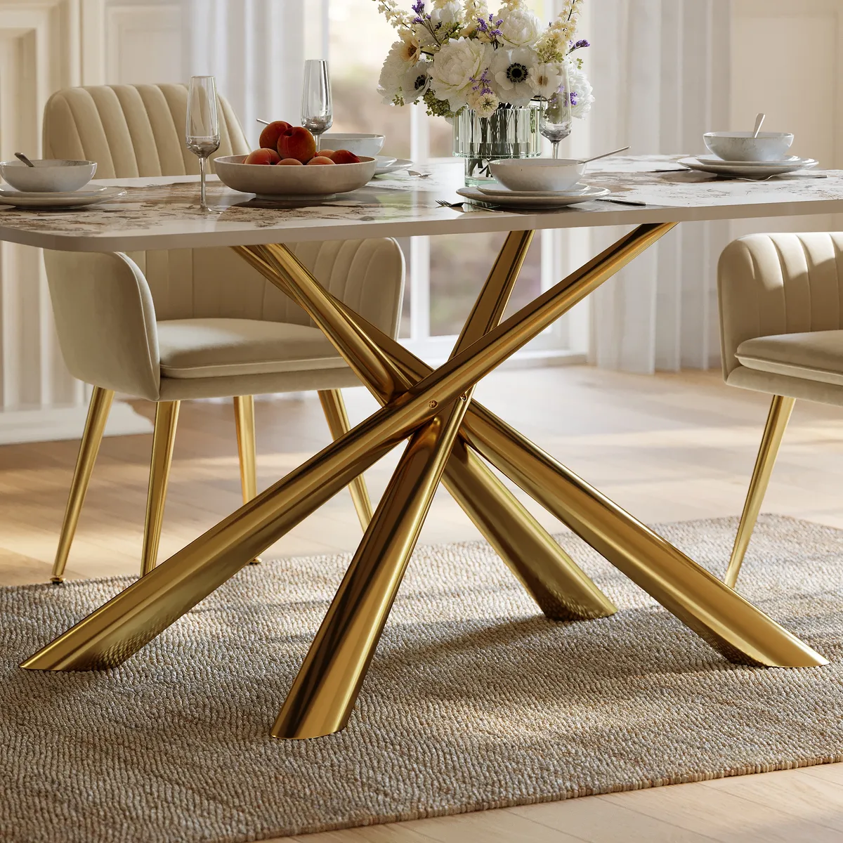 Dining Set 63" Rectangle Glossy Pandora Sintered Stone Dining Table with 4 Chairs — image 7