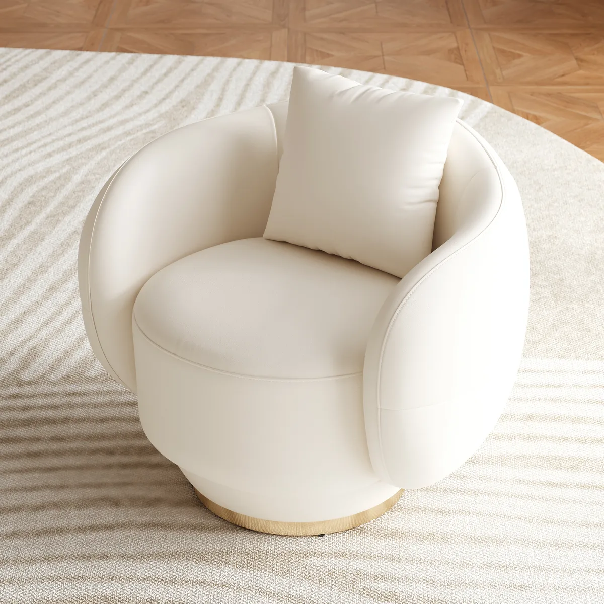 Swivel Barrel Accent Chair Faux Leather Armchair for Living Room in Warm White (35" Wide) — image 9