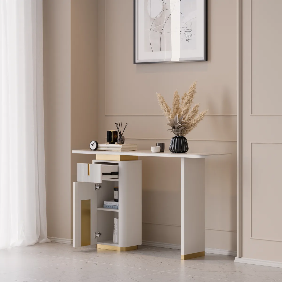 48" Modern Sintered Stone Console Table with Storage Entryway Table — image 7