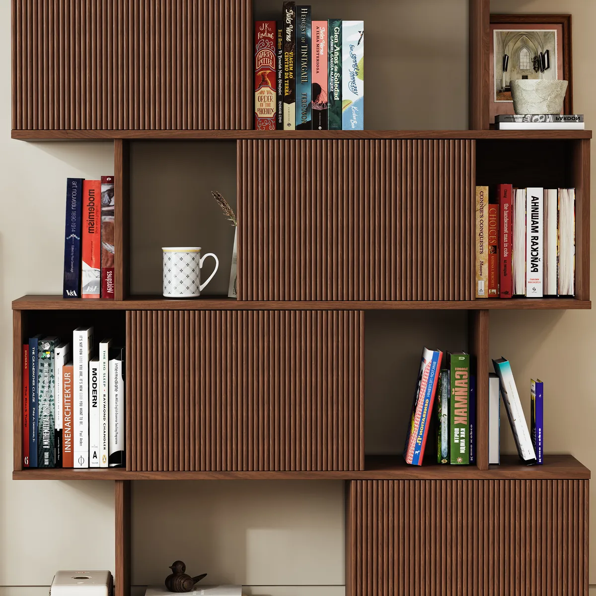 5-Shelf Walnut Bookshelf Etagere Tall Bookcase for Home & Office (72.8" High) — image 6