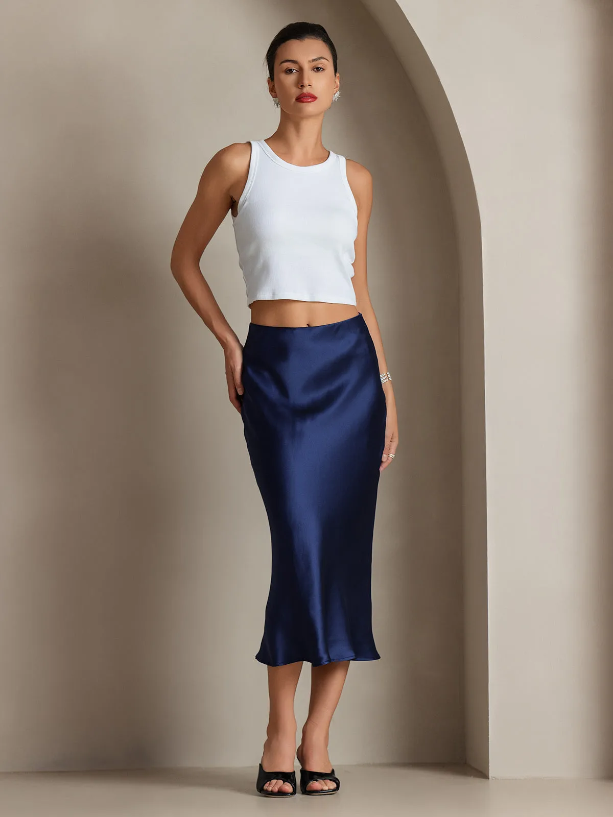 100% Mulberry Silk Stretch Long Straight Skirt — image 4