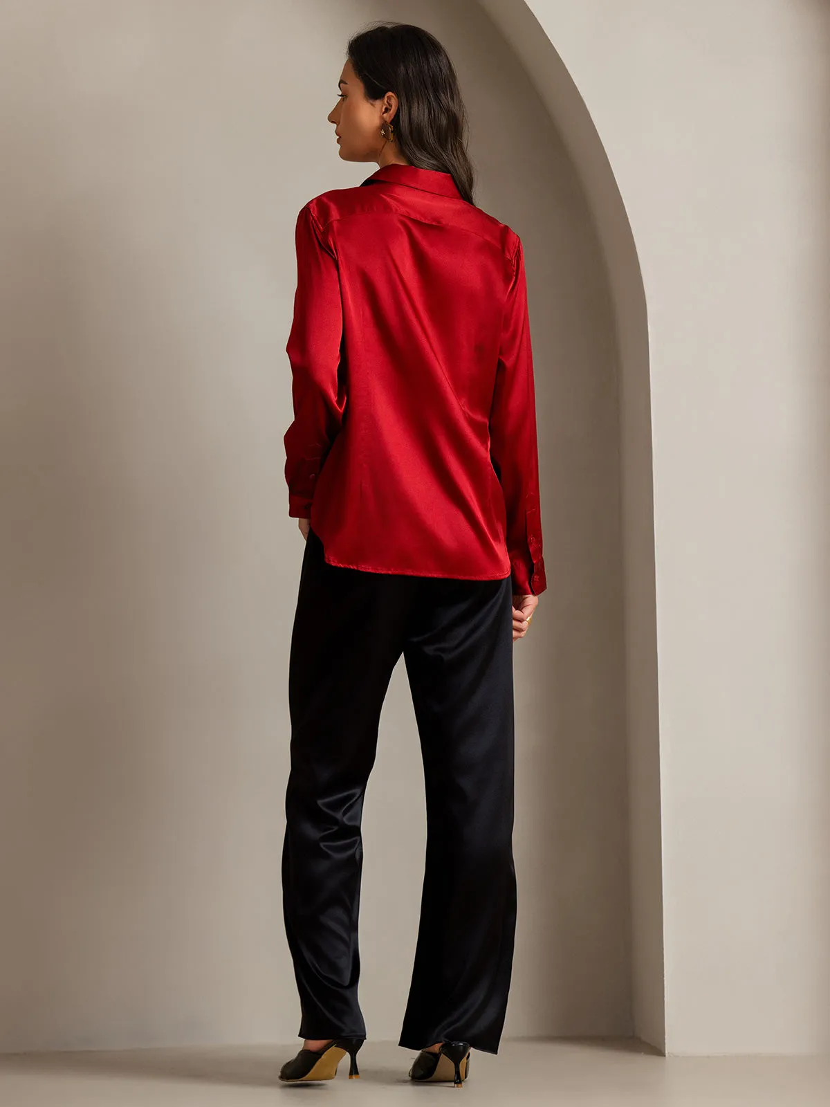 19Momme Silk Long Sleeve Lapel Collar Women's Shirt with Button Up Design — image 8