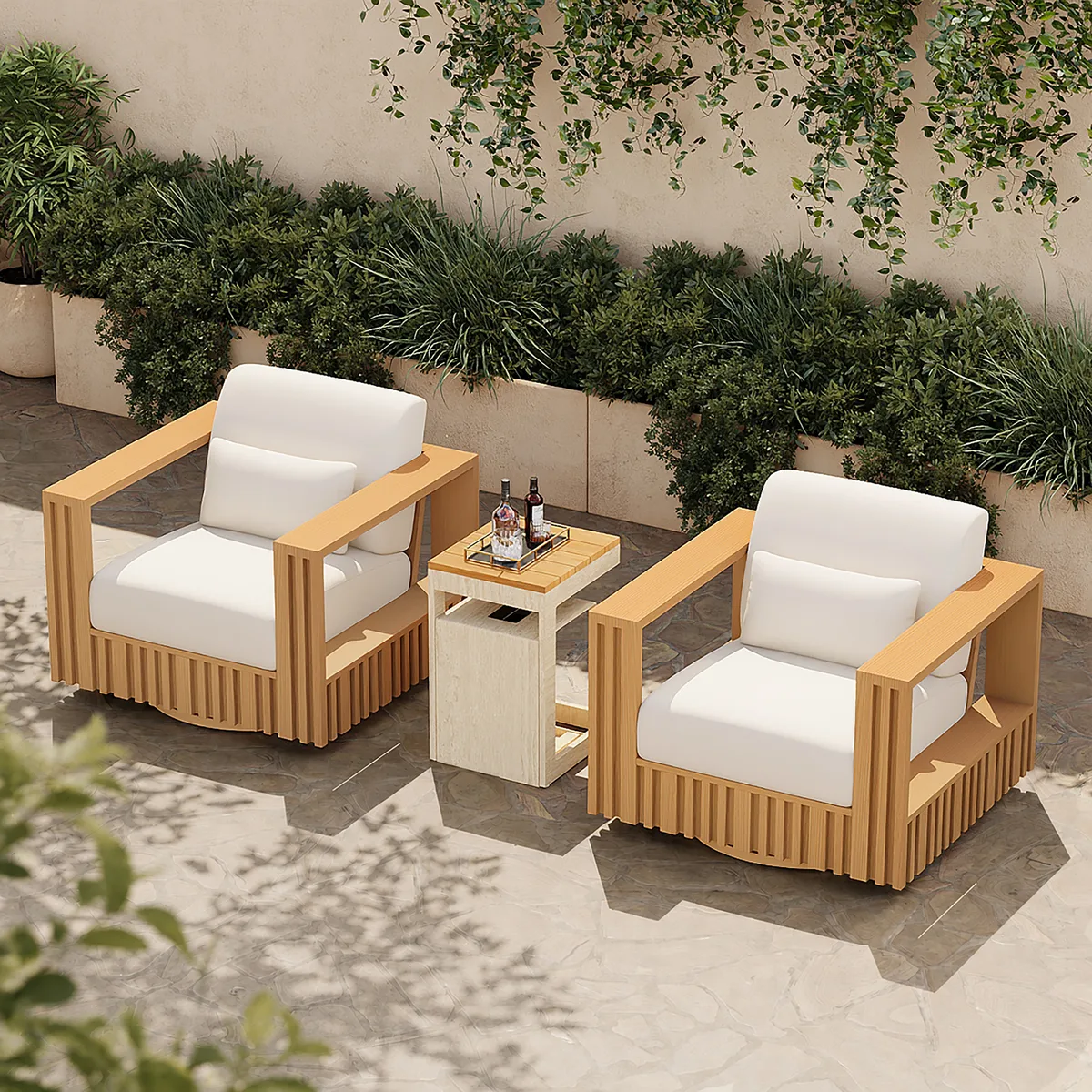 Flutera Modern Outdoor Sculptural Fluted 360-Degree Swivel Accent Chair — image 4