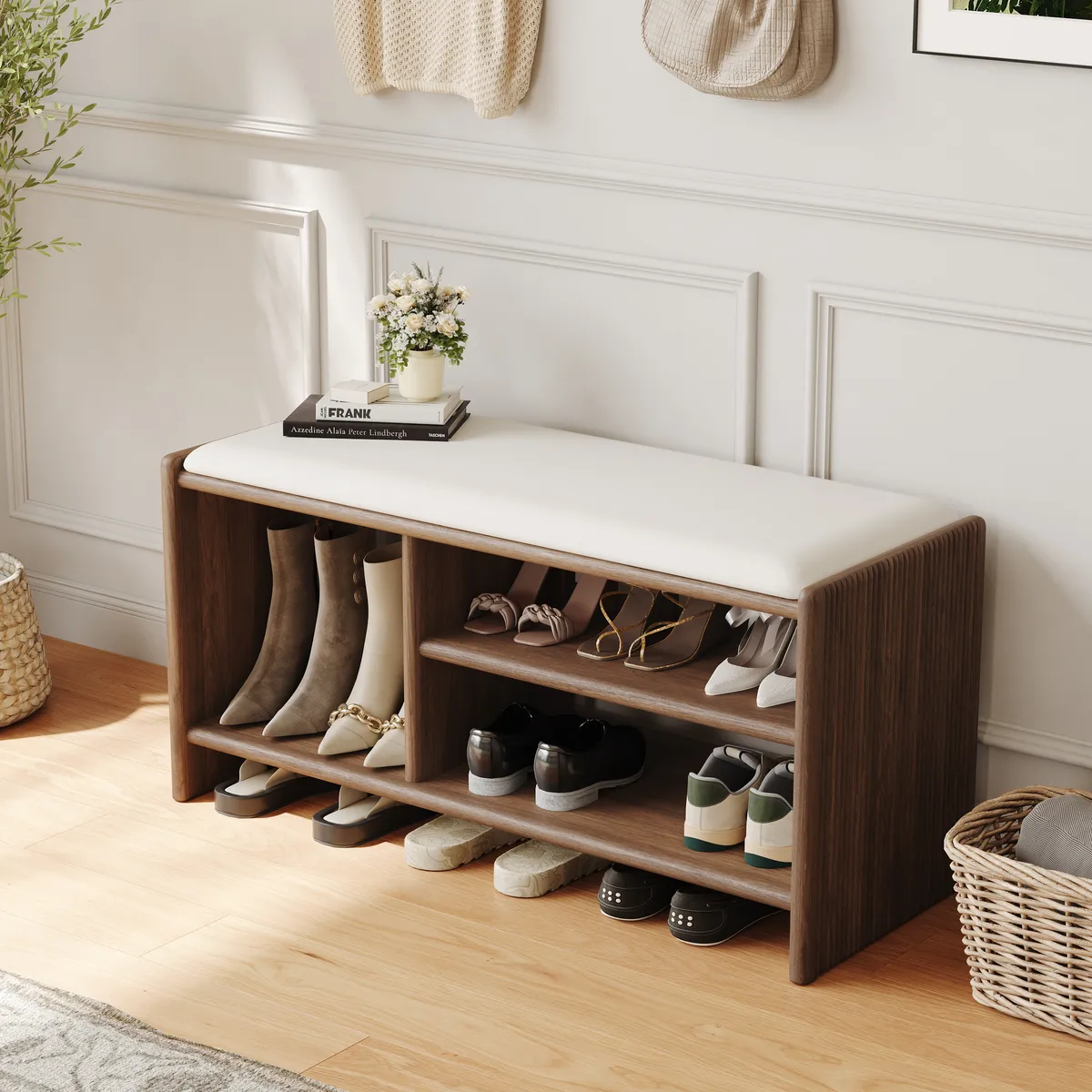 Modern Leather Upholstered Entryway Bench Shoe Storage — image 21