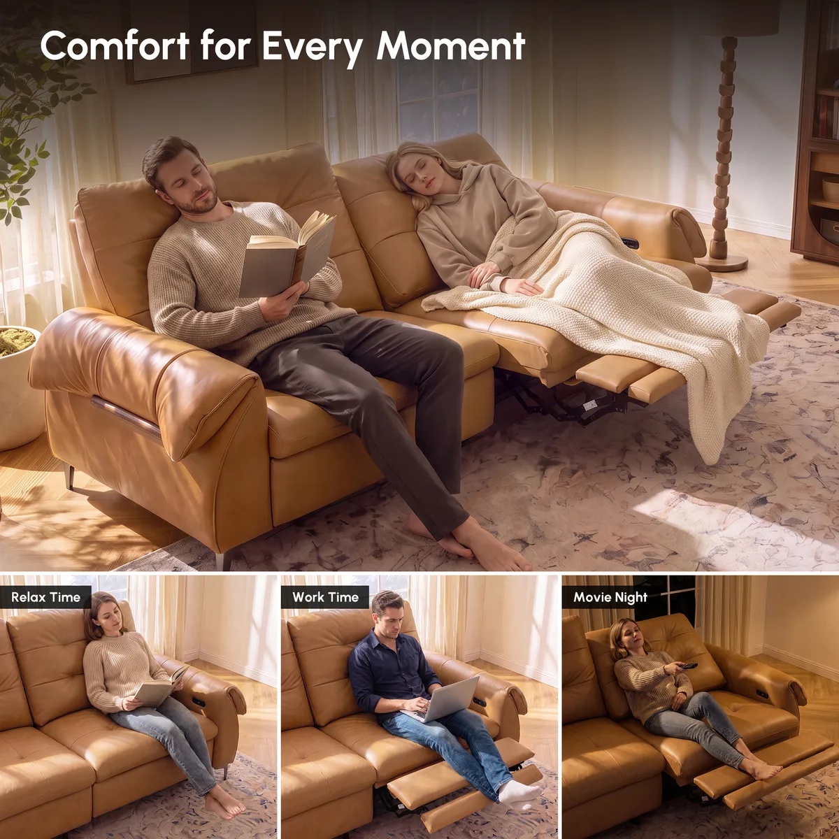 118" 3-Seater Genuine Leather Power Reclining Sofa with USB & Type-C — image 17