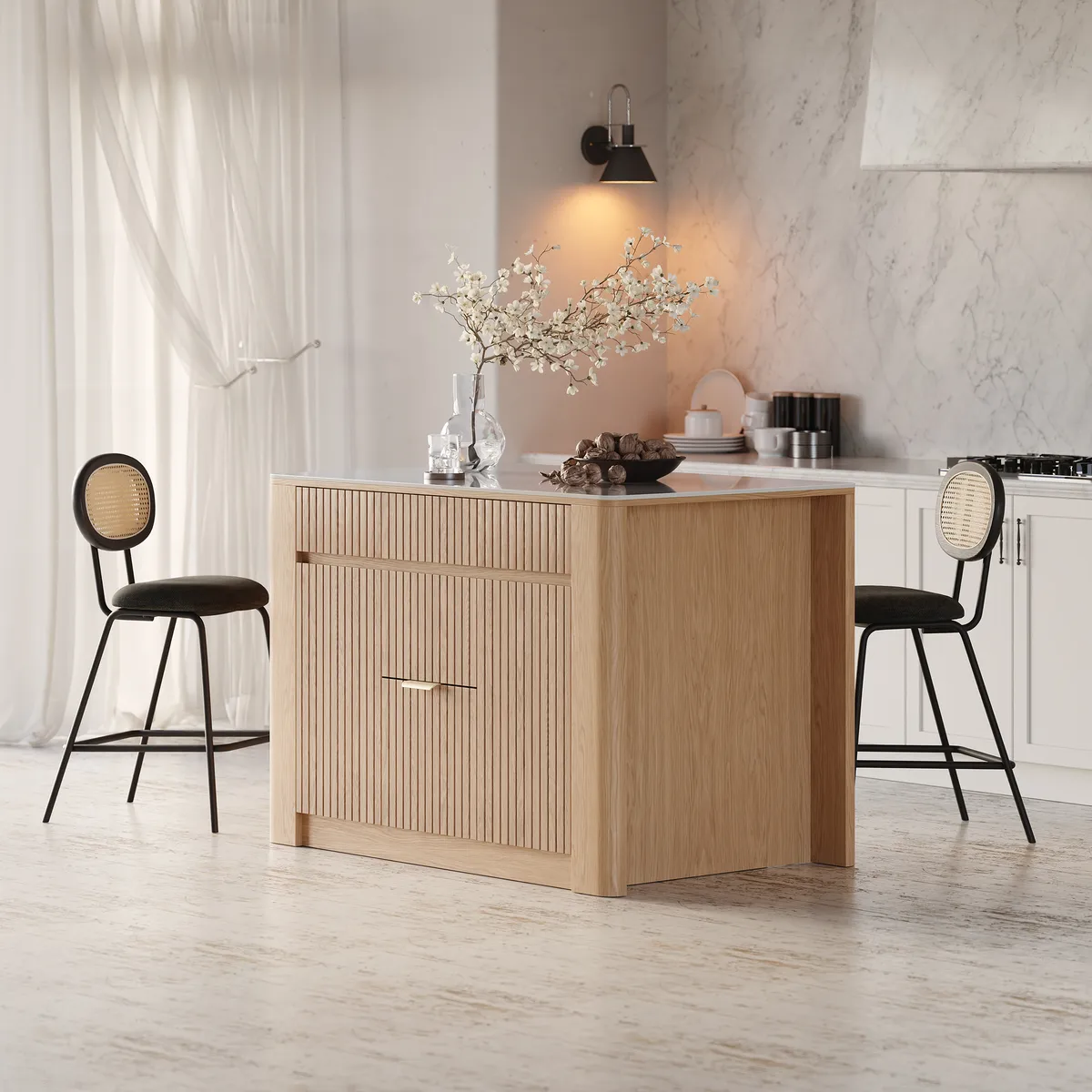72" Sintered Stone Top Solid Wood Kitchen Island with Storage — image 12