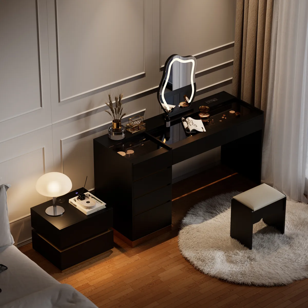 Bedroom Nightstands & Vanity Desk Set 2 LED — image 21