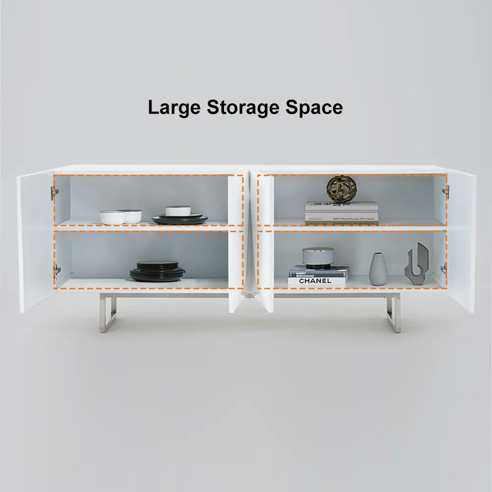 71" Modern Black Buffet Sideboard Kitchen Cabinet with 4 Doors Adjustable Shelves — image 14