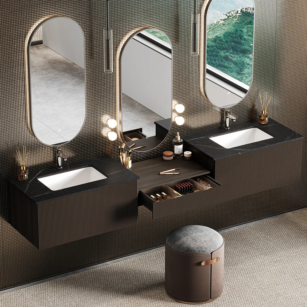 85" Modern Floating Bathroom Vanity Set with Double Sinks & Makeup Table — image 2