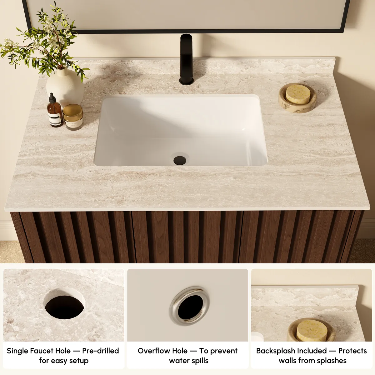 Aura 36" Fluted Bathroom Vanity with Sink, Freestanding Single Sink Vanity with Light — image 6