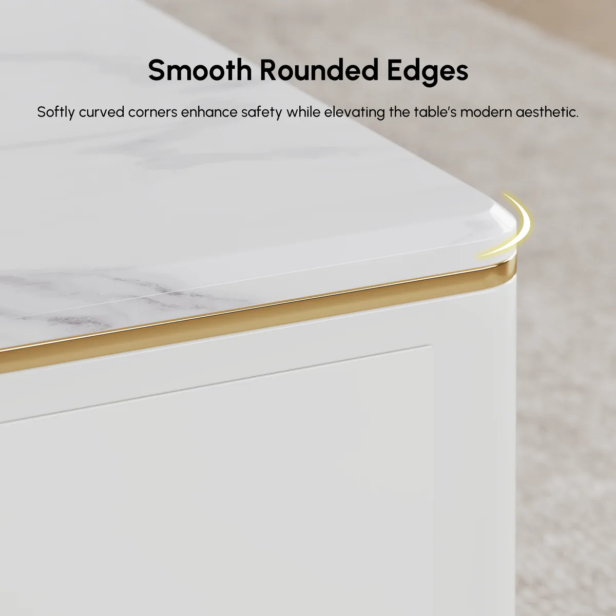 Chift 51.2" Modern Marble Coffee Table & Storage Drawers Gold Stainless Steel Legs — image 6