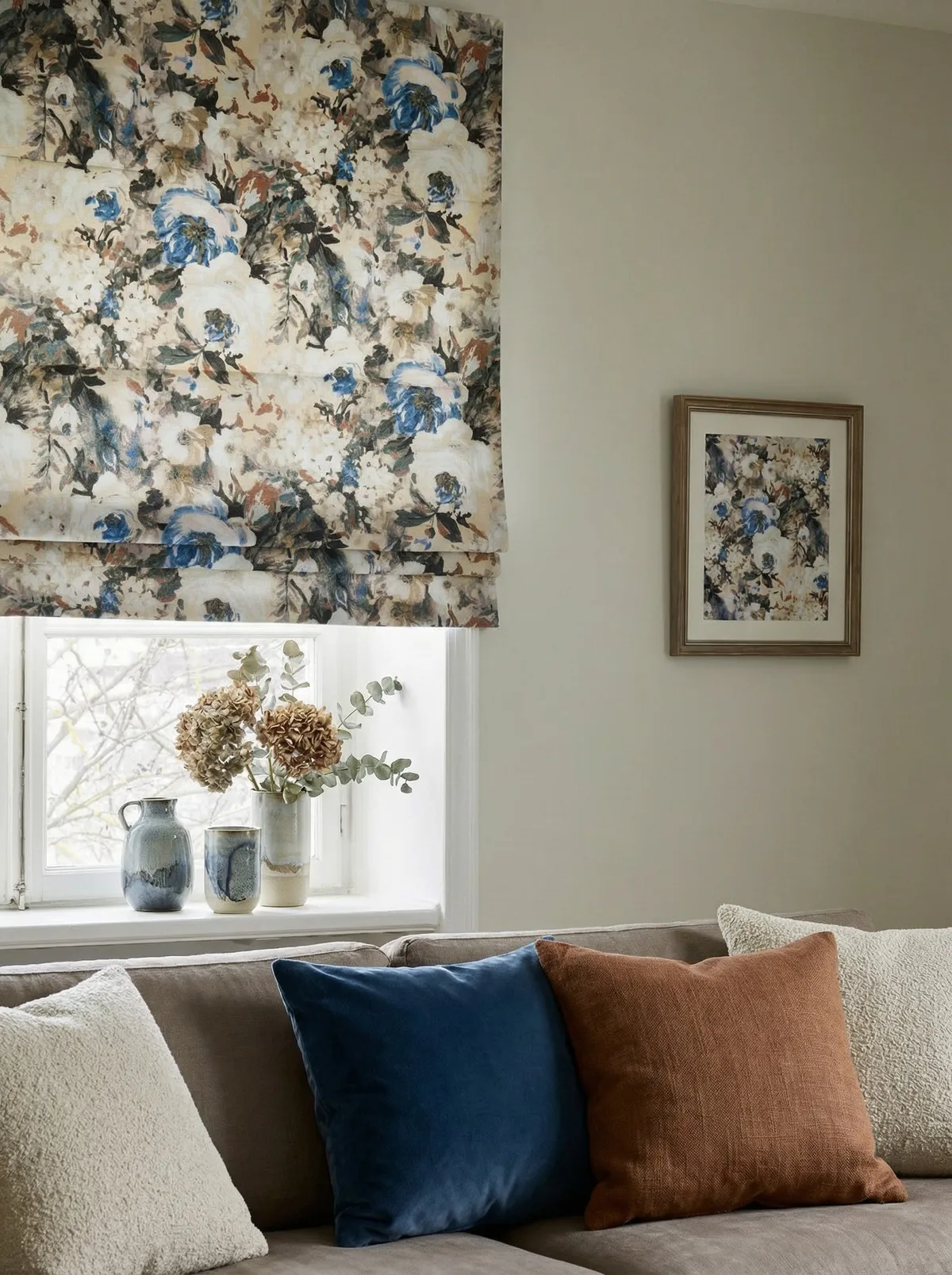 Canvas Velvet Floral Flat Fold Cordless Custom Roman Shade — image 4