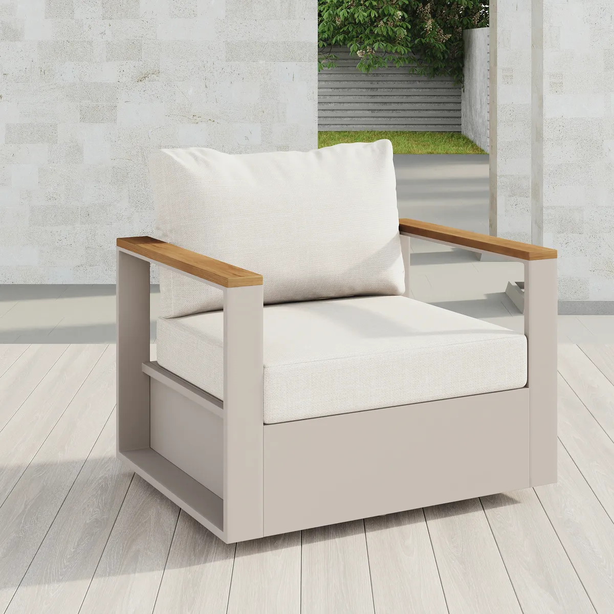 Tevara Teak & Aluminum Outdoor Swivel Chair Modern Yard & Patio Furniture in Gray Cushion Included — image 22