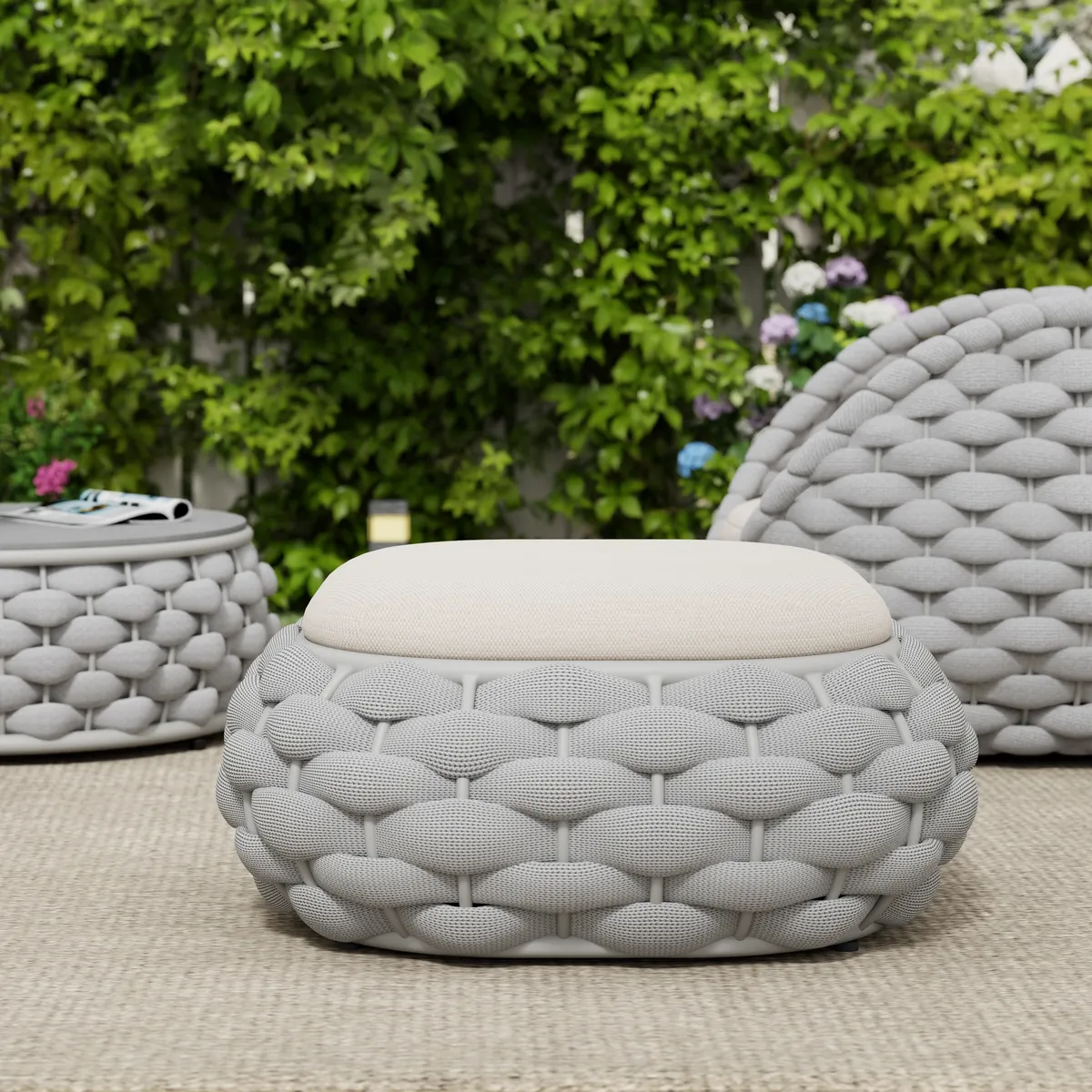 Cocaro Outdoor Storage Ottoman with Woven Rope in Light — image 14
