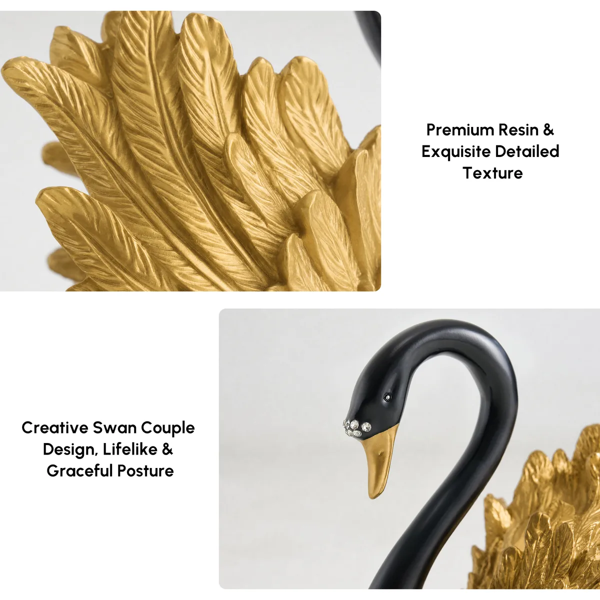 2-Piece Resin Swan Figurines, Black & Gold Decorative Storage Set — image 26