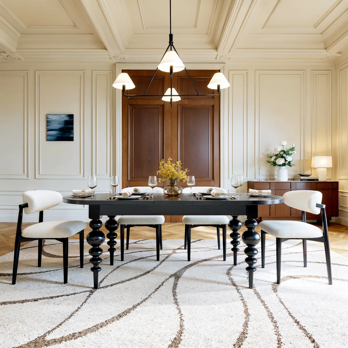 Dining Set 67"-79" Extendable Dining Table Black with 6 Chairs — image 4