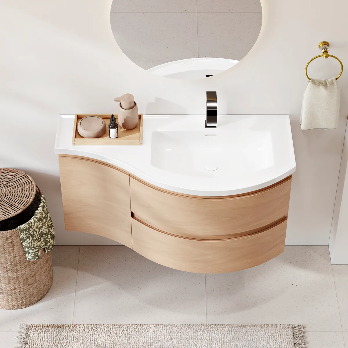 35" Floating Curved Bathroom Vanity Half-Circle Bathroom Cabinet — image 11