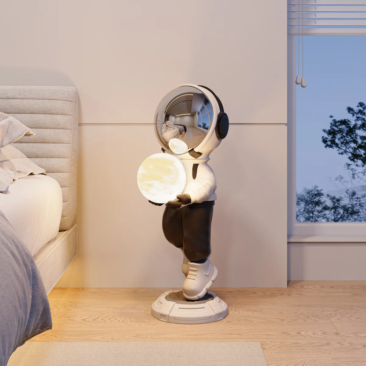 28.8" Astronaut Floor Sculpture Figurine Ornament Art Decor with Ball Lamp USB Charging — image 3