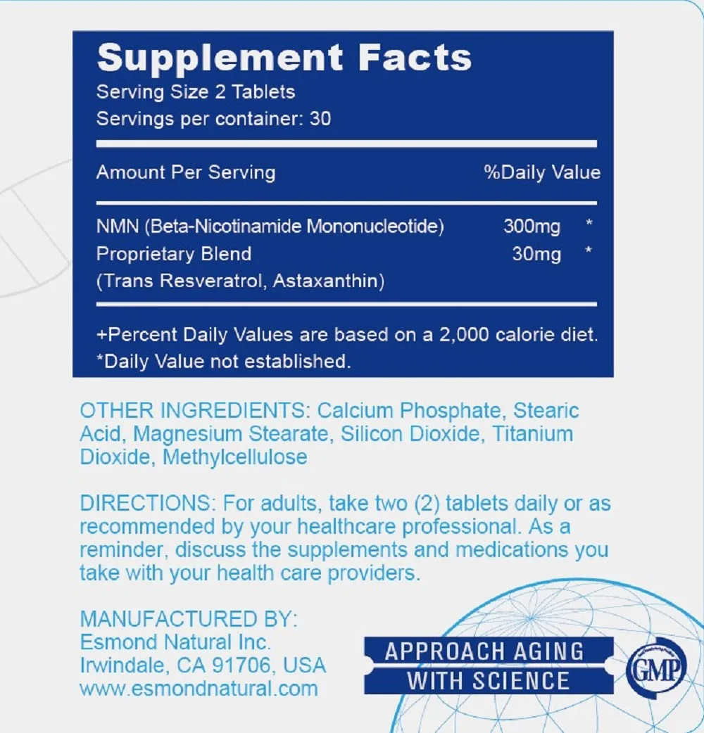 NMN Plus (Changes The Way You Age, 300mg NMN+30mg Trans Resveratrol, Total 9000mg Beta-NMN), USA, FDA, GMP, NPAC-330mg, 60 Tablets — image 4