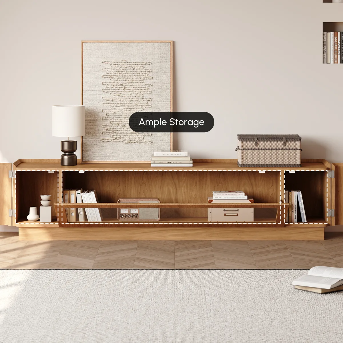 79'' Glass Door TV Stand Mid Century Modern Wood Media Console with Storage & LED — image 19