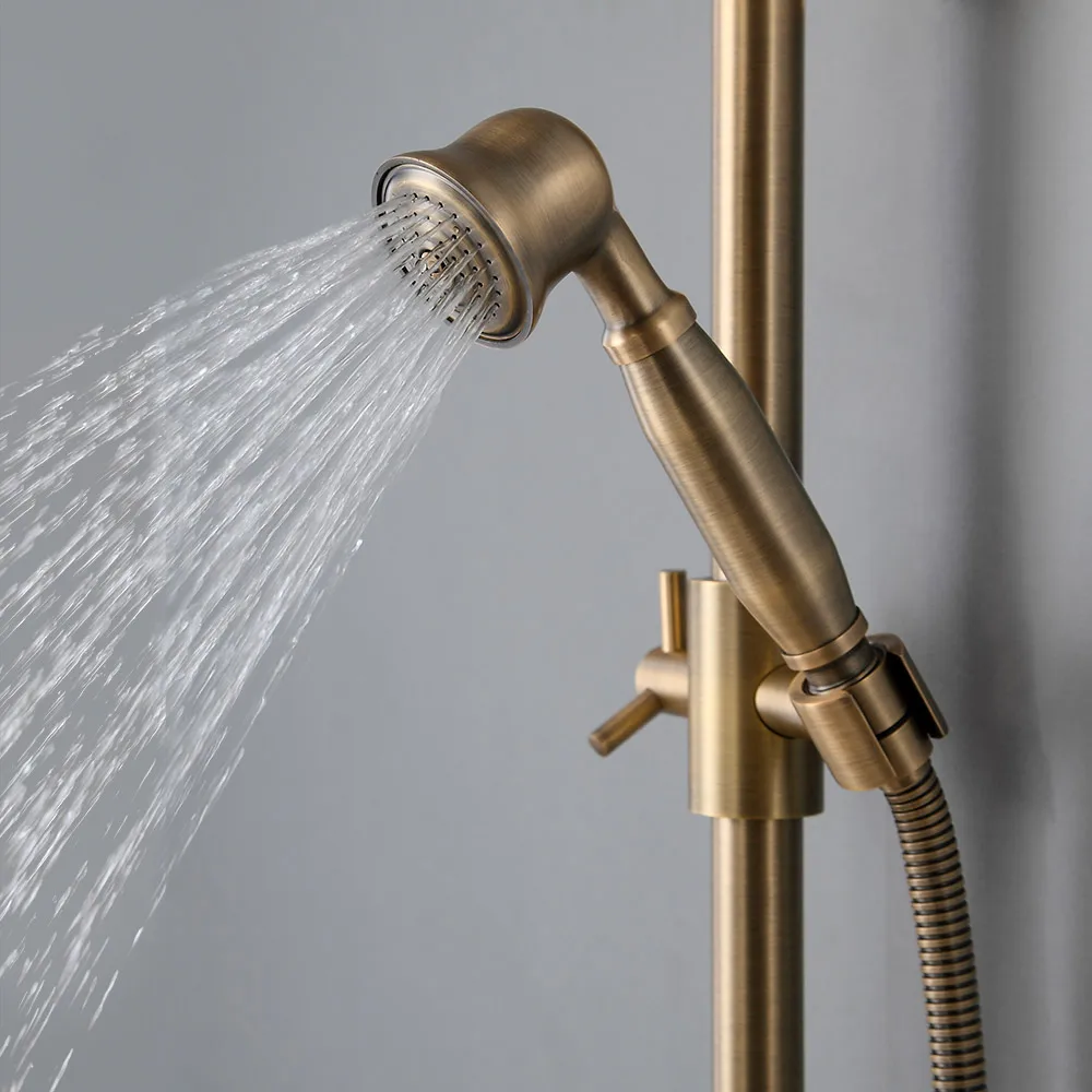 Classic Exposed Antique Brass Two Handle Round Rainshower Shower Fixture Solid — image 5