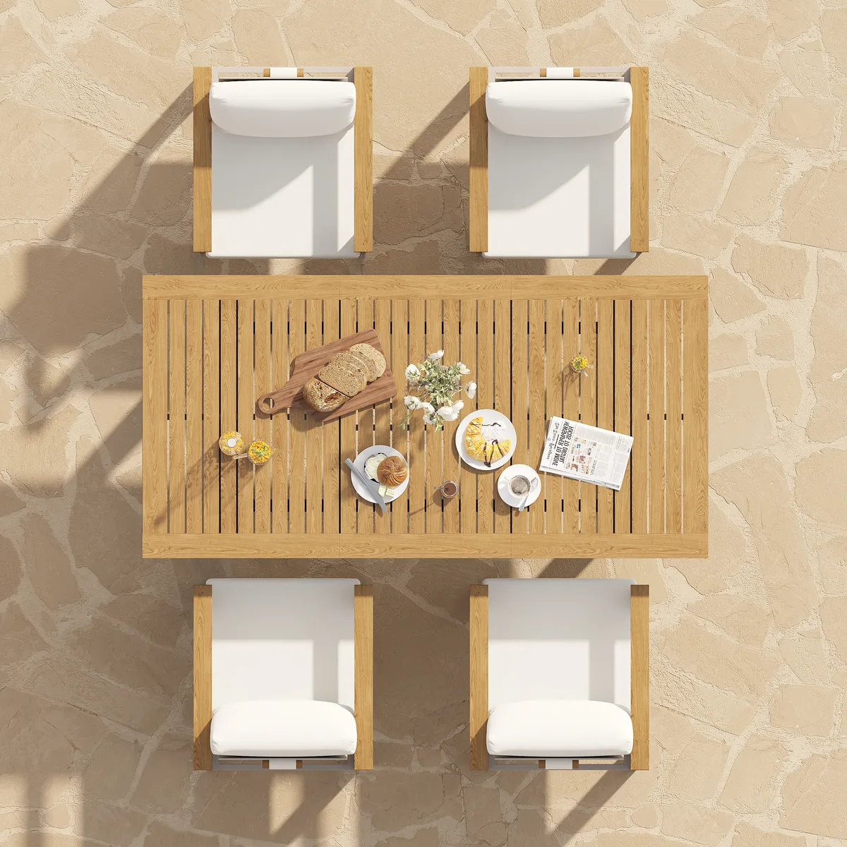 Tevara 6-Person Rectangle Teak & Aluminum Outdoor Patio Dining Table — image 17