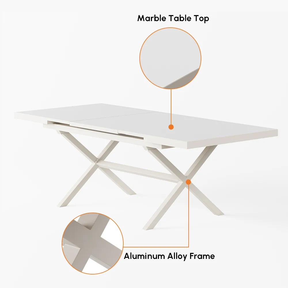 7-Piece Outdoor Extendable Dining Set with 6 Rope Weave Chairs in Gray(64"-84") — image 29