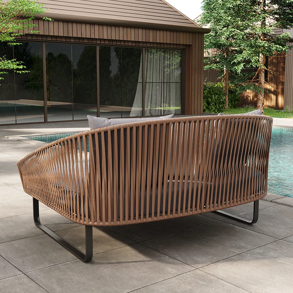 Rattan Outdoor Daybed with Gray Cushion Pillow & Aluminum Frame (63" Width) — image 8