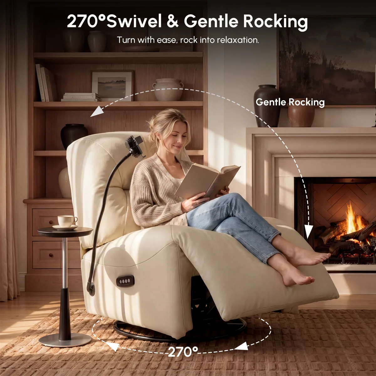 Leather Power Swivel Rocker Recliner Accent Chair with Phone Holder — image 10