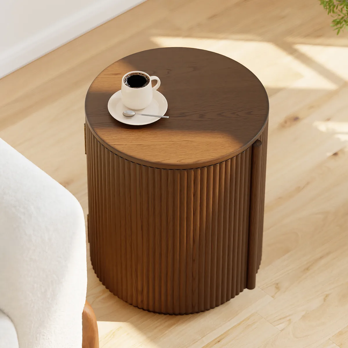 Round Fluted Side Table with Storage — image 12