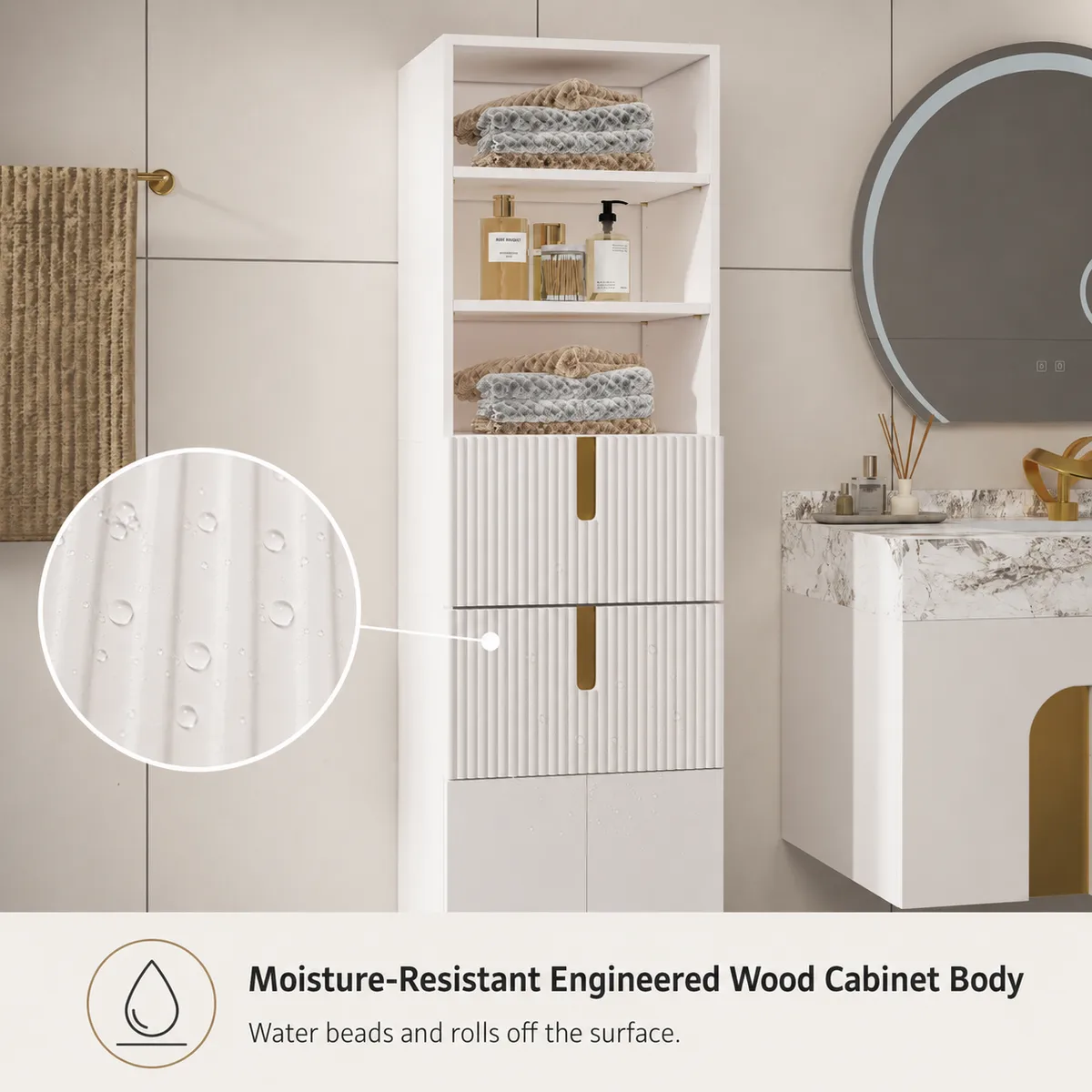 Artis 59" Bathroom Storage Cabinet – Freestanding Linen Tower with 2 Drawers & 2 Doors — image 16